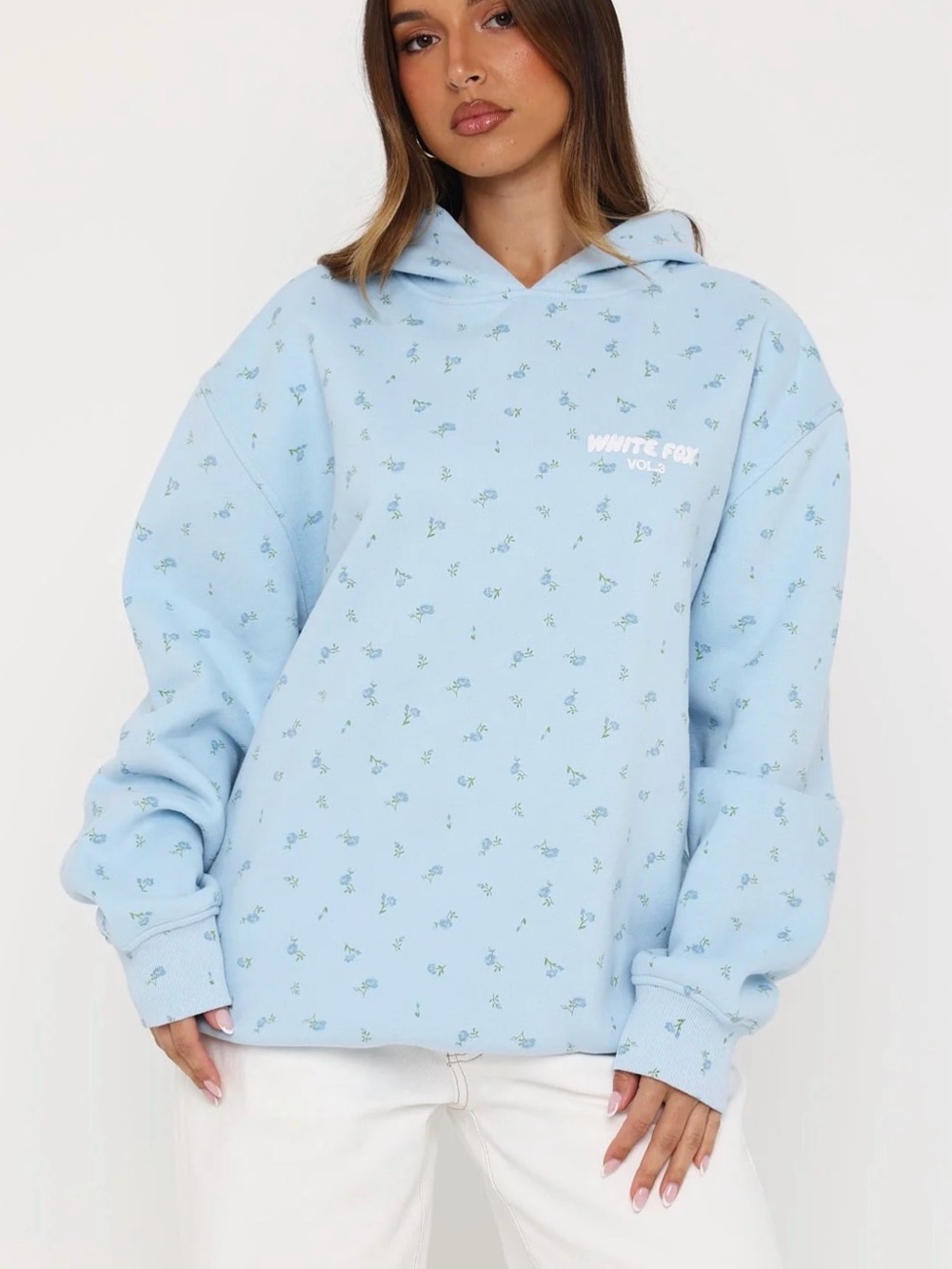 NWT White Fox Offstage Printed Oversized Hoodie Blue Ditsy Vol. 3 S/M